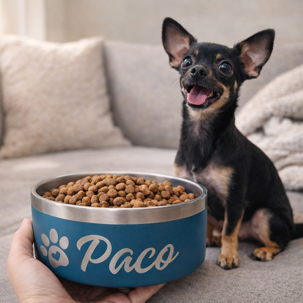 Gamelle personnalisée pour chien et chat sarcelle