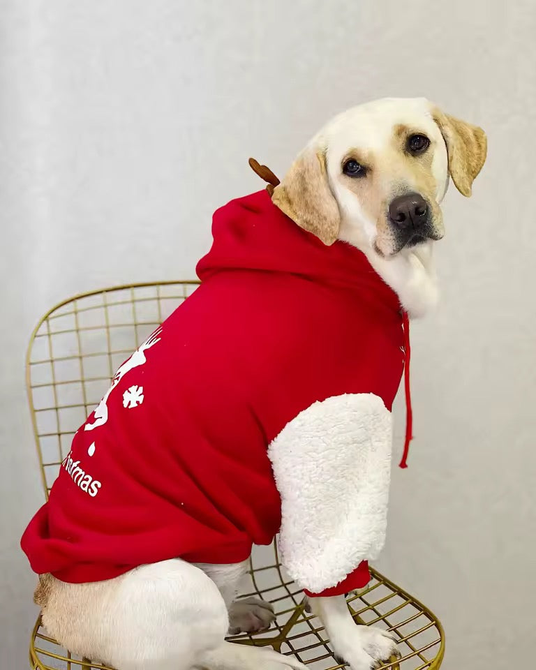 Hoodie de Noël Renne pour chien – Pull à capuche rouge et blanc