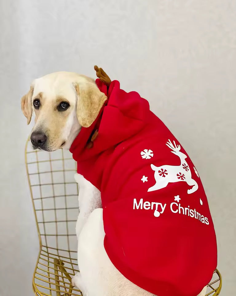 Hoodie de Noël Renne pour chien – Pull à capuche rouge et blanc
