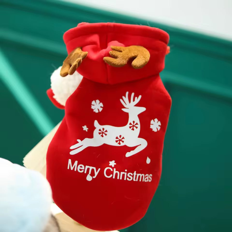 Hoodie de Noël Renne pour chien – Pull à capuche rouge et blanc