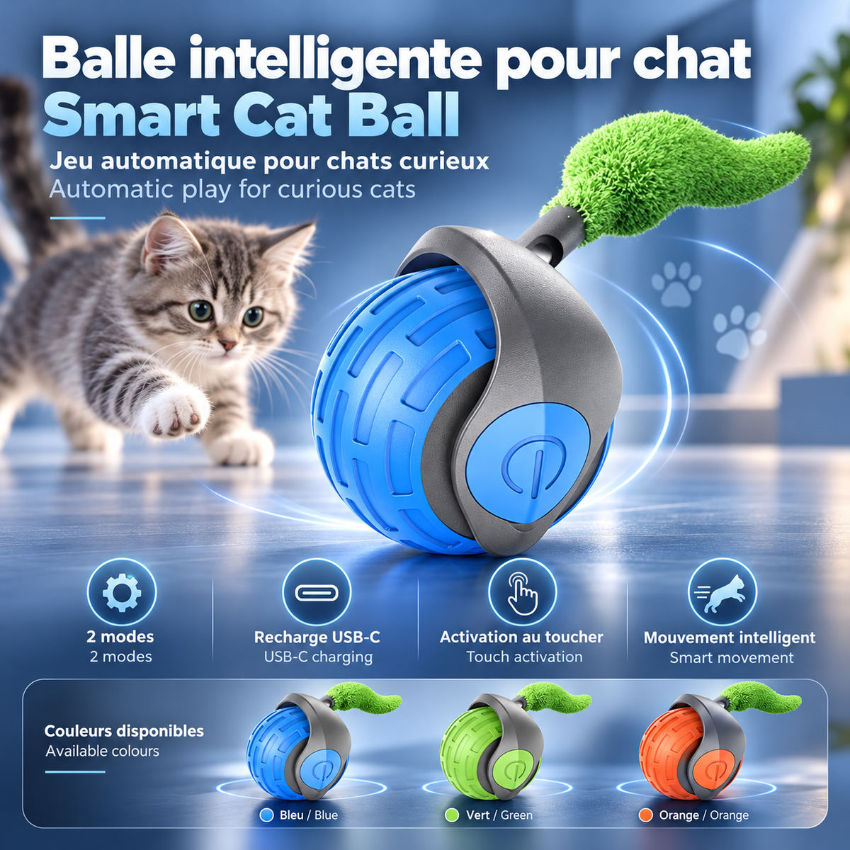 Balle intelligente interactive pour chat – Jeu autonome | PawNord