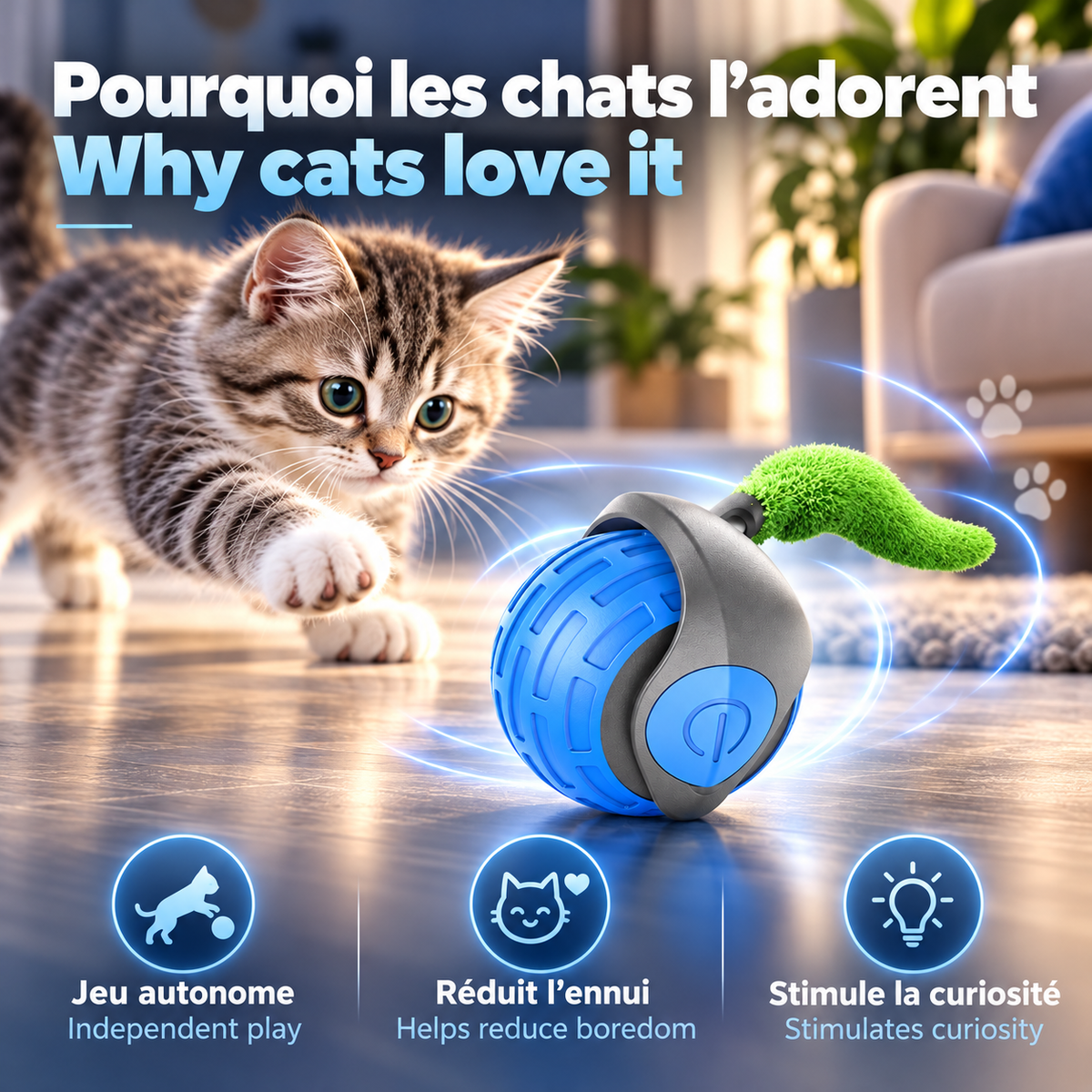 Balle intelligente interactive pour chat – Jeu autonome | PawNord